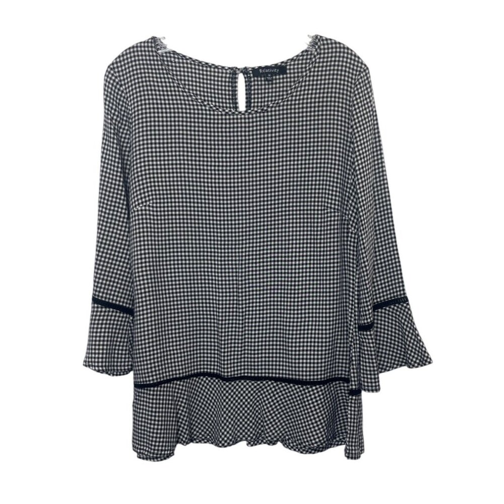 Relativity Tunic Top Shirt Womens Medium Black White Gingham